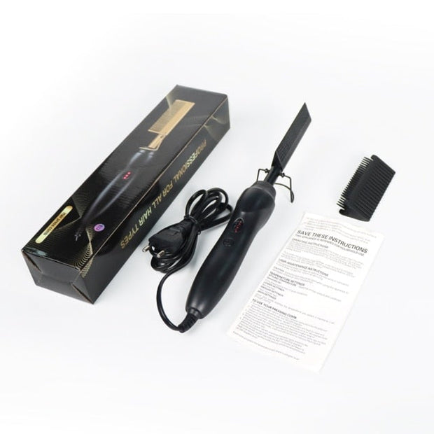 Evergreen Beauty & Health Black / US 2 in 1 Hot Comb Straightener Electric Hair Straightener and Curler