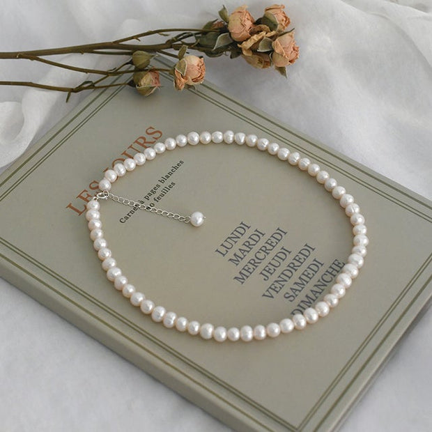 Evergreen Beauty & Health White / 36cm Freshwater Pearl Chokers Necklace 925 Sterling Silver