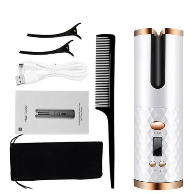 Evergreen Beauty & Health White Hair Curler and Wireless Ceramic Iron
