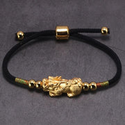 Evergreen Beauty & Health BlackRope GoldColor Lucky Rope Tibetan Buddhist Knots Bracelet