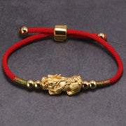 Evergreen Beauty & Health RedRope GoldColor Lucky Rope Tibetan Buddhist Knots Bracelet