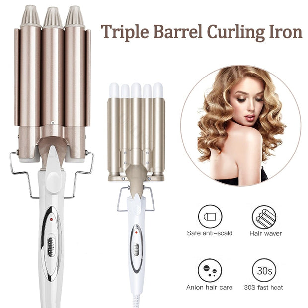 Evergreen Beauty & Health Triple Barrel Hair Curling Ceramic Iron