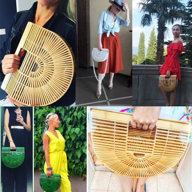 Evergreen Beauty & Health Women Bamboo Handmade Woven Handbag