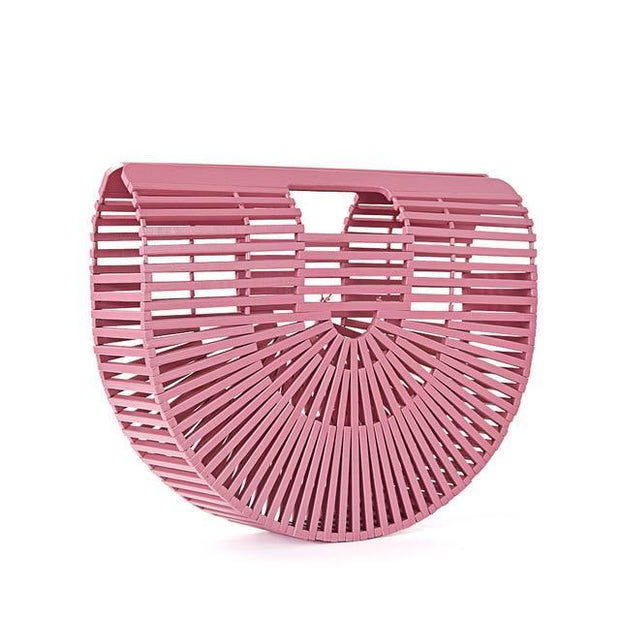 Evergreen Beauty & Health Pink / S 28cm Women Bamboo Handmade Woven Handbag